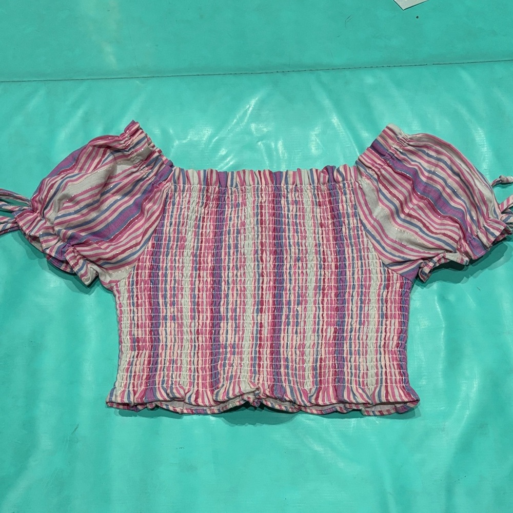 Rare Editions from Macy’s Pink and Purple Striped Ruched Crop Top